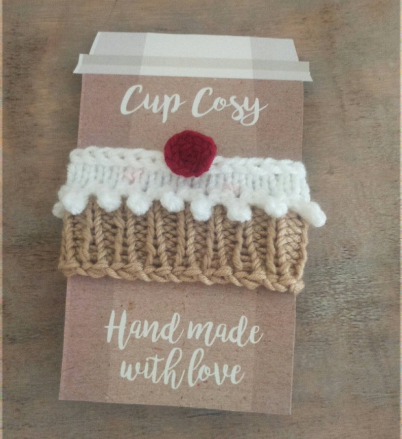 Knitted cupcake ice cream cup cosy coffee sleeve image 1