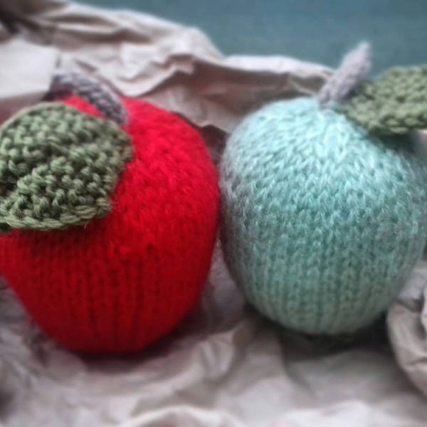 Knitted apple pincushion pretend food teacher gift prop