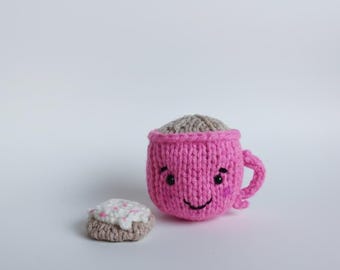 Knitted coffee cup plush, decorative prop, coffee lover gift