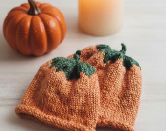 Hand knit baby pumpkin hat 0-3 months size variations