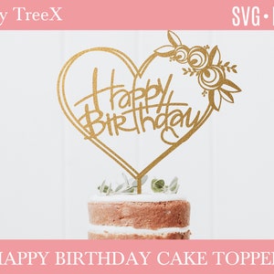 Happy Birthday cake topper svg by Oxee, happy birthday cake topper cut file, laser cut cake topper file, vector cake topper file