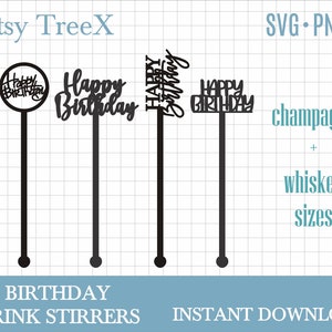 Happy Birthday Drink Rührer svg Bundle von Oxee, Happy Birthday Whiskey Rührer geschnitten Datei, lasergeschnittene Swizzle Stick Datei