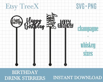 Happy Birthday drink stirrers svg bundle by Oxee, happy birthday whiskey stirrers cut file, laser cut swizzle stick file