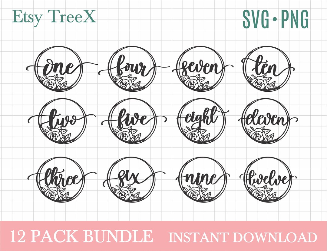 Floral Wreath Numbers SVG Bundle by Oxee, Newborn Sign Svg, Nine Months ...