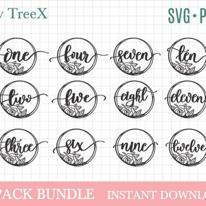 Conjunto de SVG de números de corona floral de Oxee, signo de recién nacido svg, nueve meses svg, Cut Files Cricut, edad mensual del bebé svg, Baby Milestone