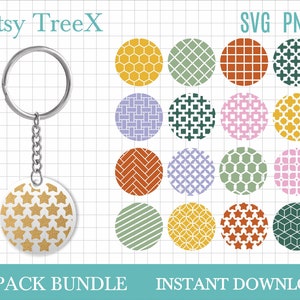 Circle keychain pattern svg bundle by Oxee, round keychain background svg, key fob svg, keychain svg