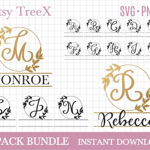 Hand lettered wreath monogram alphabet SVG bundle by oxee, PNG, monogram svg bundle, Split Calligraphy Monogram Alphabet, cricut, silhouette