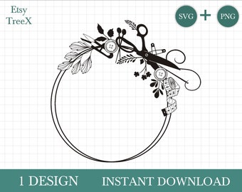 Sewing Wreath SVG: Scissors, Tailor Sign (Digital Download)