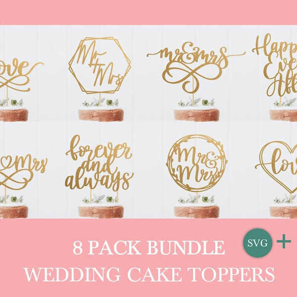Wedding cake topper svg bundle by Oxee, hand lettered topper cut file, laser cut cake topper file, vector cake topper file