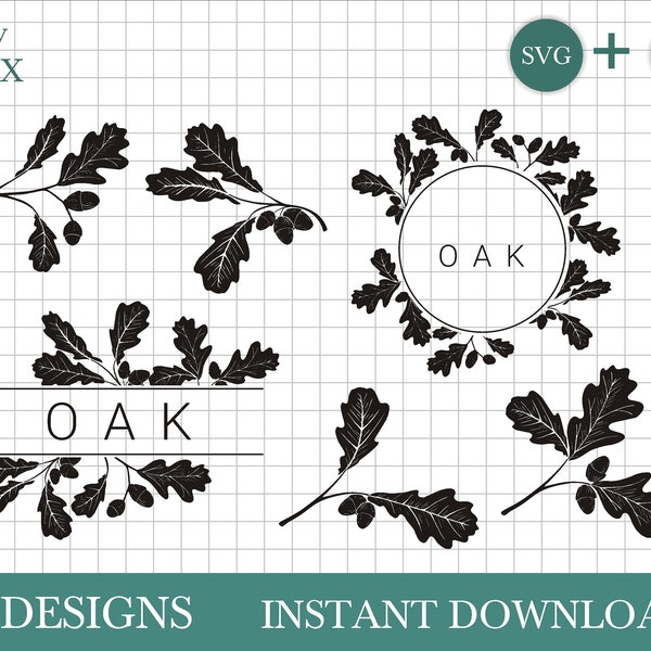 Hand drawn oak SVG bundle, oak leaves svg, oak acorn SVG by Oxee, oak wreath, oak monogram svg