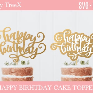 Happy Birthday Cake Topper svg von Oxee, Happy Birthday Cake Topper Datei, Laser cut Datei, Vektor Cake Topper Datei