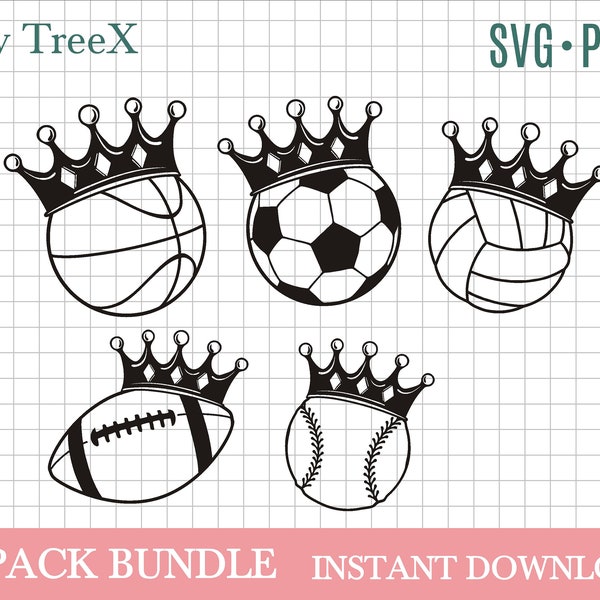 Sport balls SVG bundle by Oxee, baseball ball SVG, volleyball ball SVG, soccer ball svg, basketball ball svg, rugby ball, crowned ball