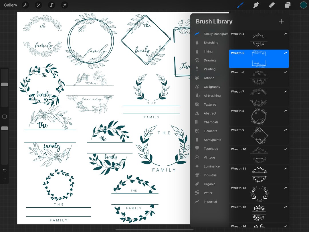 Floral Wreath Monogram Procreate Brushes: Family Stamp Set (digital ...