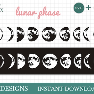 Hand gezeichnet Mondphase SVG, Mondphase svg von Oxee, Mond Silhouette svg