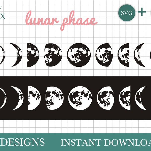 Hand drawn lunar phase SVG, moon phase svg by Oxee, moon silhouette svg