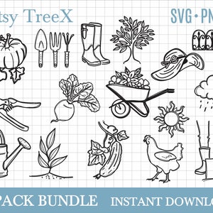 Gardening simple line art svg bundle by Oxee, pumpkin svg, garden boots svg, gardening svg bundle, silhouette, cricut svg