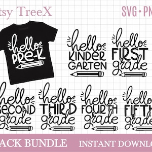 Terug naar school shirts svg bundel door Oxee, met de hand geletterd eerste schooldag svg, schoolrang svg, gelukkig terug naar school svg, hallo rang