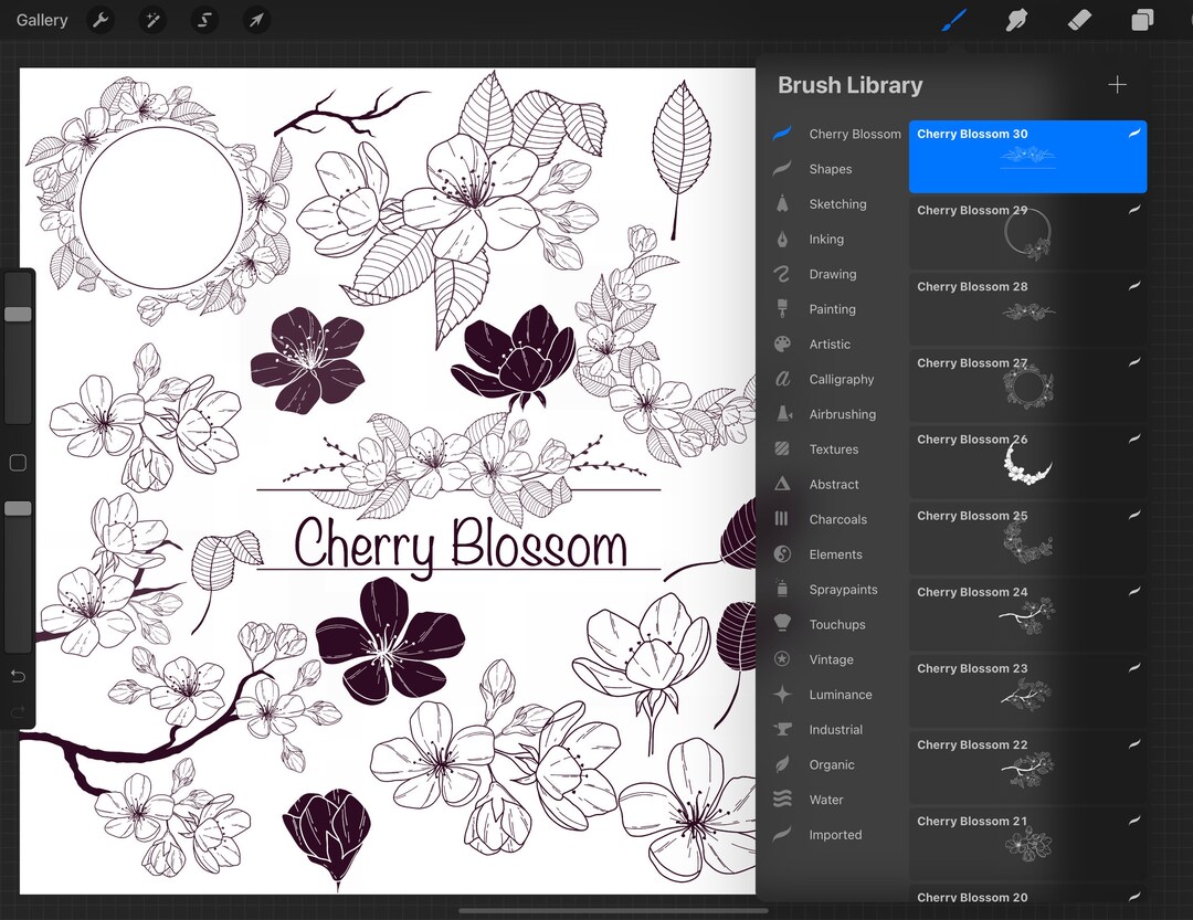 Cherry Blossom Procreate Stamps: Monogram Wreath, Floral iPad Stamps ...