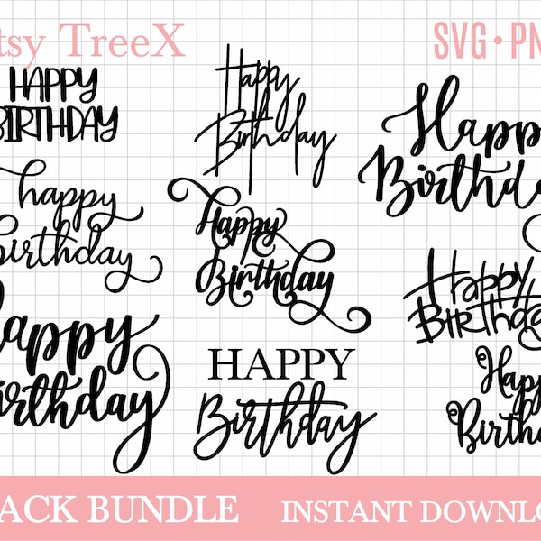 Hand Lettered Happy Birthday svg Bundle von Oxee, Happy Birthday Zeichen geschnitten Datei, Vektor geschnitten Datei, Cricut, Silhouette