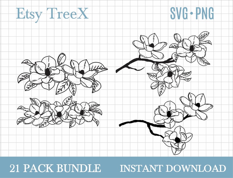 Magnolia SVG Bundle Magnolia Flower Digital File Hand Drawn - Etsy