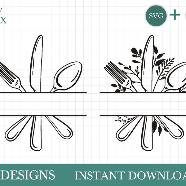 Hand drawn kitchen sign SVG, kitchen cutlery svg by Oxee, kitchen logo, cooking logo SCG, spoon SVG