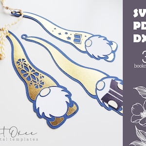 Gnome Lesezeichen Datei von Oxee, 3D Lesezeichen, Cricut geschnitten Datei Lesezeichen, Silhouette Vorlage Lesezeichen, lesende Gnome
