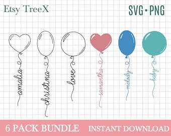 Zestaw SVG z ręcznie rysowanymi balonami, balony powietrzne SVG, balon z imieniem SVG autorstwa Oxee, balon z sercem SVG, plik Cricut