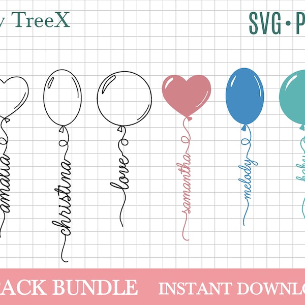 Handgezeichnete Luftballons SVG Bundle, Luftballons svg, Ballon mit Namen svg von Oxee, Liebe Herz Ballon svg, Cricut Datei