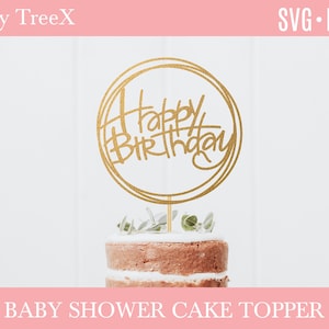 Happy Birthday cake topper svg by Oxee, happy birthday cake topper cut file, laser cut cake topper file, vector cake topper file