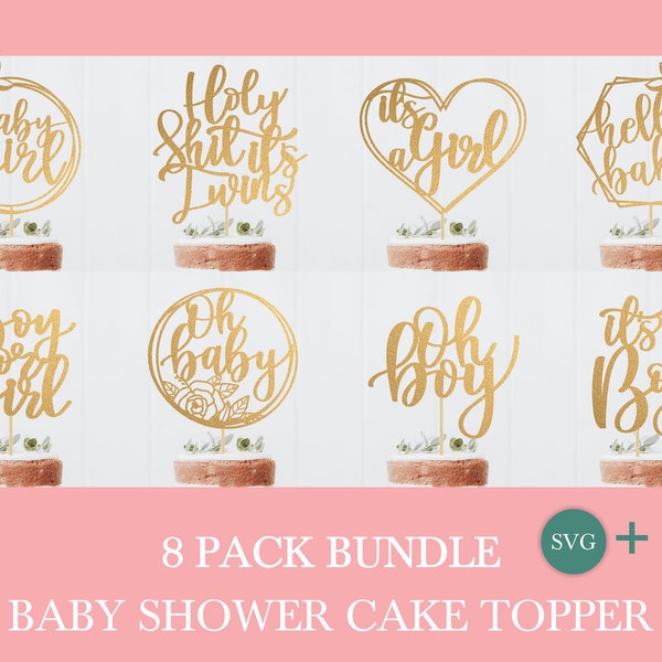 Baby Shower cake topper svg bundle di Oxee, oh baby cake topper taglia file, file topper torta tagliata al laser, file topper torta vettoriale