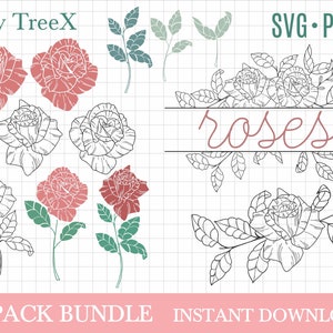 Hand drawn Roses SVG bundle, roses by Oxee, roses wreath svg, roses monogram svg, rose silhouette, cricut cut file, craft bundle
