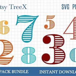 Retro striped numbers SVG bundle, numbers svg by Oxee, striped Cricut numbers bundle svg, easy to cut numbers