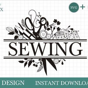 Sewing sign SVG, sewing logo, sewing set svg by Oxee, scissors svg, tailor sign svg