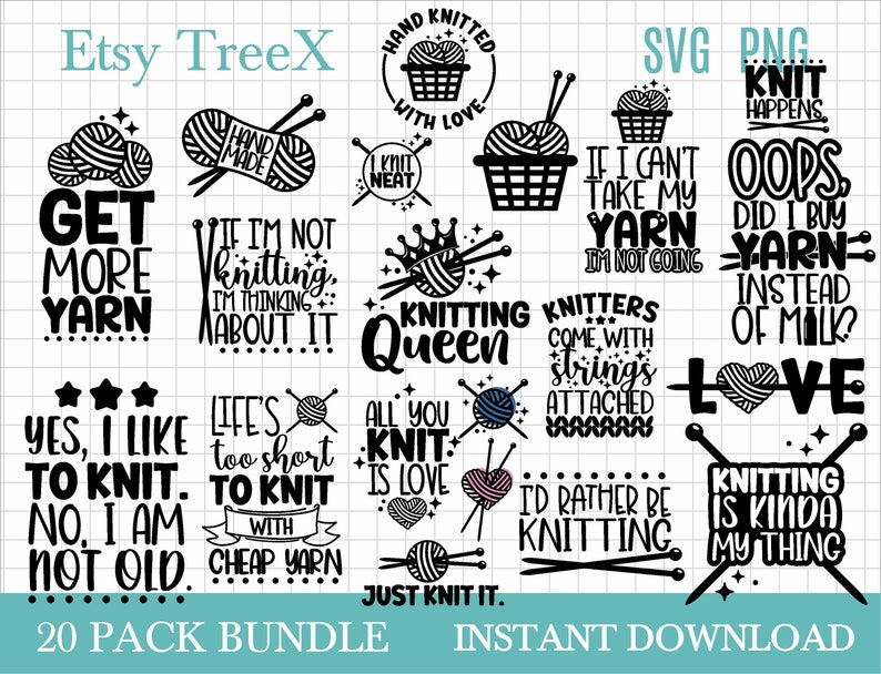 Knitting Funny Quotes SVG Bundle by Oxee Sarcastic Knitting Etsy