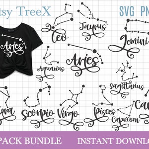 Zodiac sign SVG bundle, astronomy svg by Oxee, horoscope svg, Virgo svg, Taurus cut file, zodiac star constellation svg