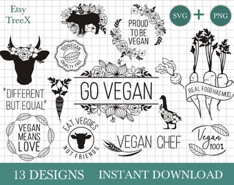 Vegan SVG Bundle: Chef, Quotes, Signs (Digital Download)