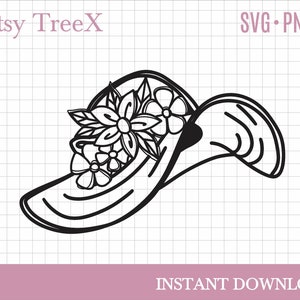 Summer hat svg by Oxee, flower woman hat outline svg, line art svg, hey hat svg, silhouette, cricut svg
