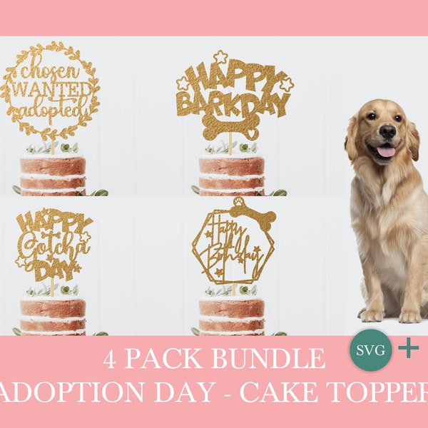 Dog party cake topper svg bundle by Oxee, adoption day cake topper, laser cut cake topper file, laser paw print cake topper file
