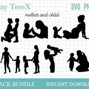 Paquete SVG de silueta de madre e hijo de Oxee, madre e hija svg, Mom Life, mamá e hijo, mamá y bebé, Día de la Madre, Cricut