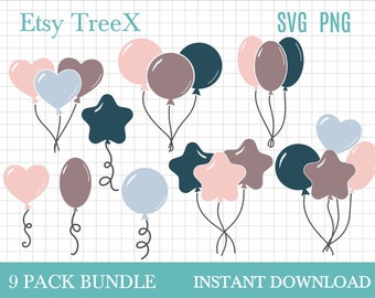 Hand drawn Balloons SVG bundle, air balloons svg, balloon crictur cut file svg by Oxee, love heart balloon svg, cricut file