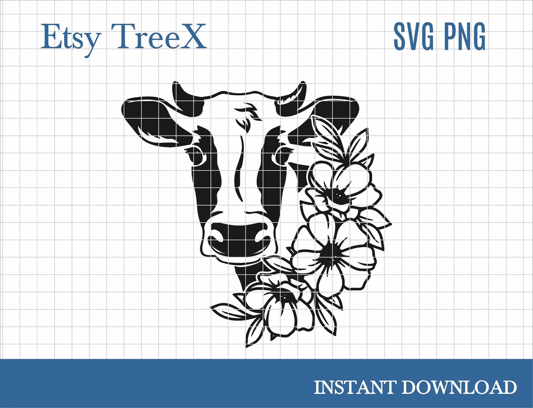 Cow Head With Flowers SVG by Oxee, Cow Head, Vector Cow, Cricut Cow ...