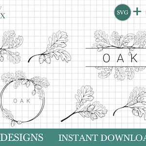 Hand drawn oak SVG bundle, oak leaves svg, oak acorn SVG by Oxee, oak monogram, oak wreath svg
