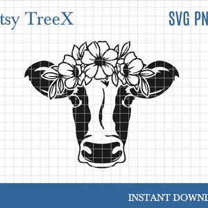 Cow head with wreath SVg by Oxee, cow head with flowers, vecgtor cow, cricut cow, silhouette cow