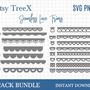 Seamless lace trim SVG bundle by Oxee, simple lace border line svg, laser cut cuff svg, cut bracelet svg, Cricut, Silhouette