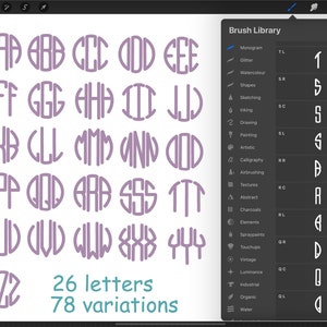 Pinceles de procreación de monogramas circulares de Oxee, sellos de procreación de Ipad, sellos de procreación de monogramas, formas de procreación de pinceles de monogramas