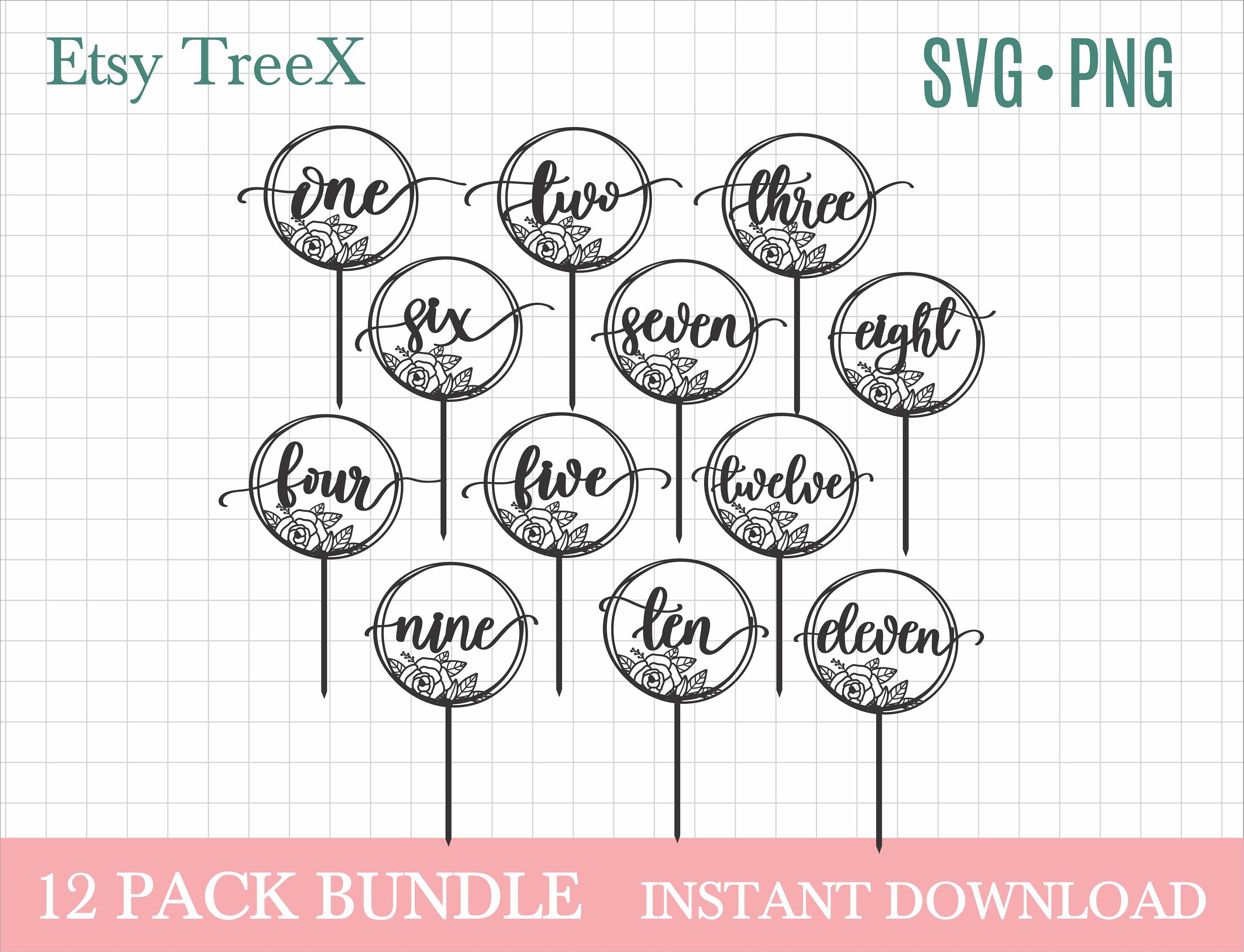 Floral Cake Topper Svg Bundle by Oxee, Table Number Cut File, Laser Cut ...
