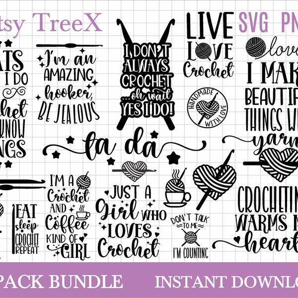 Crochet quotes SVG bundle by Oxee, crochet hook svg, crochet girl svg, crochet yarn svg, Cricut, Silhouette