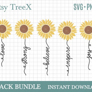 Bundle de SVG de tournesol en lettres à la main par Oxee, inspirer svg, svg de tournesol de motivation, fichier de coupe dessiné à la main, fichier cricut
