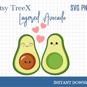 Kawaii Avocado Paar SVG von Oxee, geschichtetes schwangeres Avocado-Paar, Avocado-Schnittdatei, Cricut Avocado, Silhouette Avocado-Datei