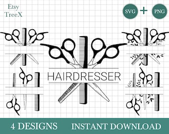 Signe de coiffeur SVG, svg de logo de salon de coiffure par Oxee, logo de coiffeur, logo dessiné à la main